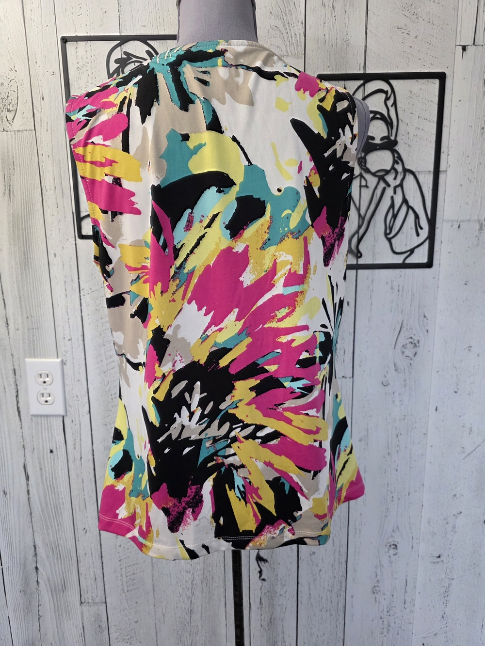 Tahari Multicolour Abstract Print Cowl Neck Sleeveless Top Size Large - Picture 5 of 11